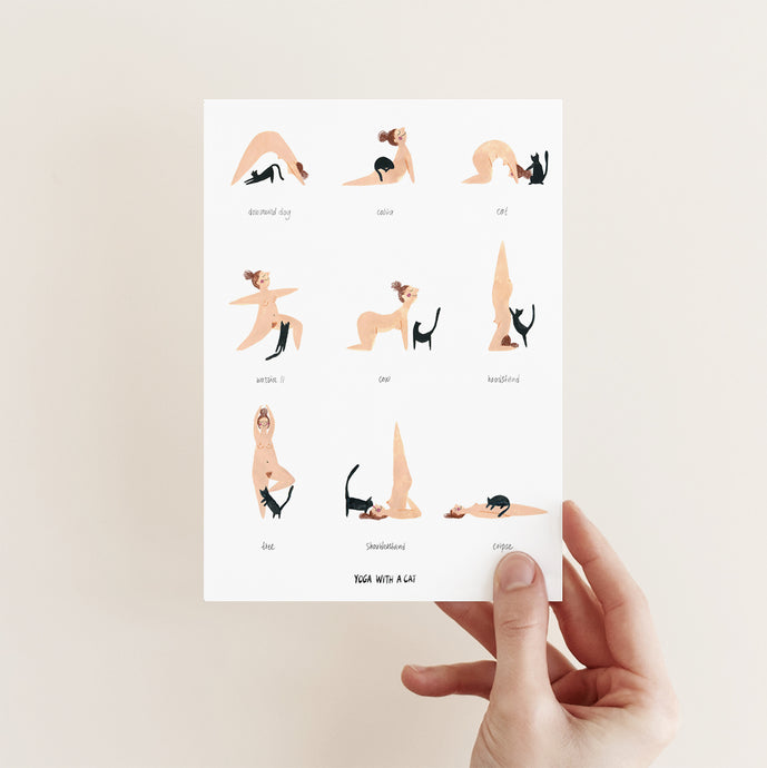 YOGA WITH A CAT POSTCARD
